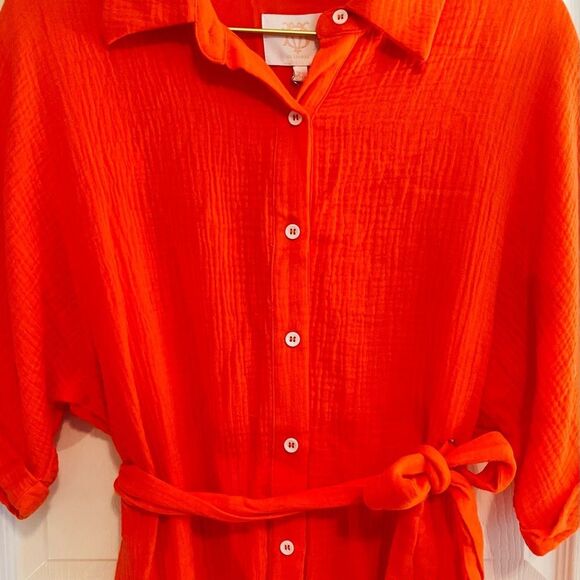 Victoria Dunn Orange Polo Collar Dress 3/4 Dolman Sleeves NWT - Picture 4 of 7